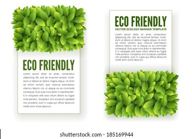 Set of two vertical banners with fresh green leaves