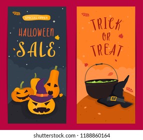Set of two vertical Halloween banners, can be used as sale flyer