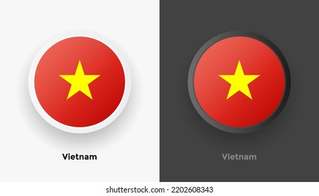 Set von zwei Vietnam Flaggen-Buttons auf schwarz-weißem Hintergrund. Abstrakte, glänzende, abgerundete Buttons mit Landesflagge