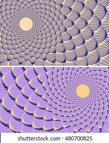 set of two vintage posters backgrounds with a swirl of dahlia flower petals in purple shades