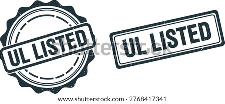 Set of two vintage style UL Listed certification rubber stamps, isolated on white background for safety compliance.