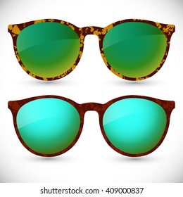 Set of two Vintage tortoise sunglasses with colorful transparent lens. Vector illustration EPS10