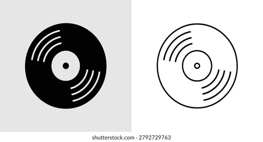 A set of two vinyl record icons, one solid black and one outlined, representing music, audio, and vintage media.