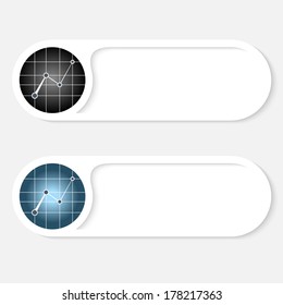 set of two white abstract buttons with graph