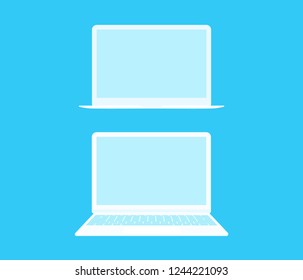Set of two white laptops isolated front view