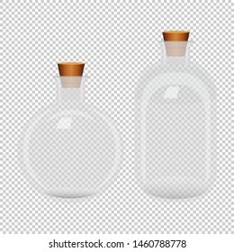 Set of two white transparent closed bottles on seamless background