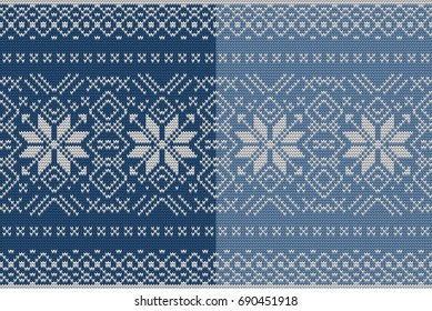 Set of two winter sweater pattern. Christmas Seamless Knitting background. And also includes EPS 10 vector