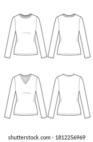 Set of two womans longsleeve t-shirts. Vector sketch