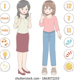 Un conjunto de dos mujeres y un signo de exclamación