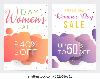 Set of two Womens Day hot sale banners, colorful templates, abstract shapes backgrounds. Can be used as flyers