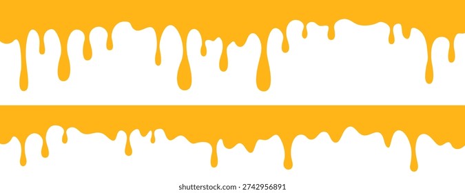 Set of two yellow dripping liquid borders of honey, melted cheese, or paint flowing downwards