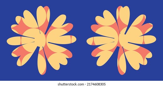 Satz von zwei gelben und orangefarbenen Blumen einzeln. Frische Gestaltung in hellen Farben für Aufkleber, Etiketten, Tags, Geschenkpapier.