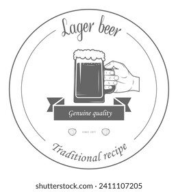 Set of two-color beer craft badges. Vector illustration. Contains arrows with hops arowhead, ribbon, bottles, mugs, barrel, hops, hand with hops.. Item 4