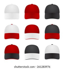 Set of two-color caps - white, red and black. Vector EPS10 illustration. 