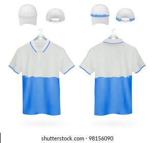 Set of two-color Polo shirts and caps template for men.