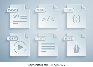 Establezca el documento de archivo TXT, JS, GIF, EPS, XSL y DOC. Vector