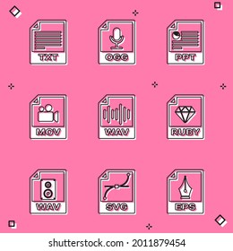 Set TXT file document, OGG, PPT, MOV, WAV and RUBY icon. Vector
