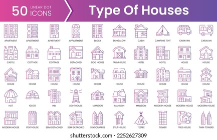 Set of type of houses icons. Gradient style icon bundle. Vector Illustration