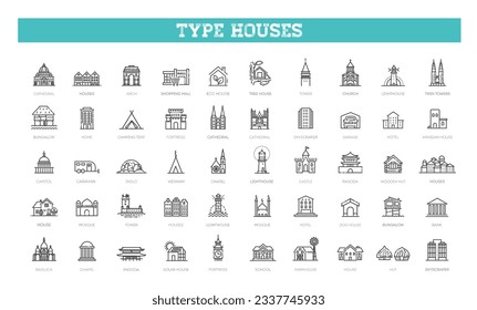 Set of type of houses icons. Vector icons