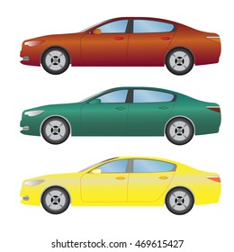 Set the type of sedan cars of different colors on a light background vector illustration