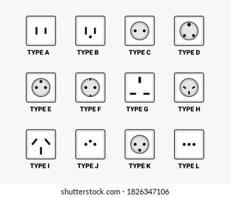 Set of type switches and sockets icon. Various electric socket. Illustration vector