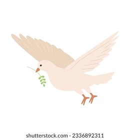 Conjunto de tipos de aves. Una paloma blanca con una hoja de laurel.