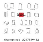 Set of types of flexible packaging. Infographics icons. Vector illustration isolated on white background, ready and simple to use for your design. EPS10.