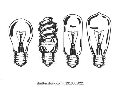 Set of types of lamps isolated on white. Vector illustration.