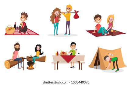 Set of types of recreation people in nature. Vector illustration.