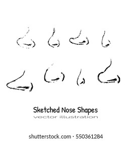Set of types shapes noses. Sketched vector illustration.