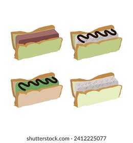  set of types of singapore ice cream sandwich illustration