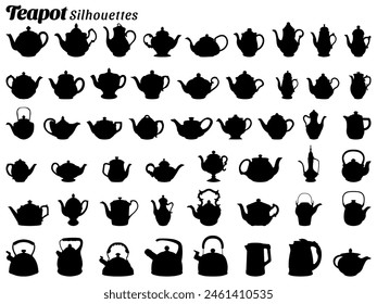 Set of types of teapot illustration silhouettes