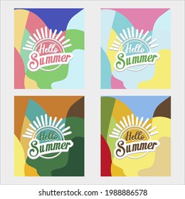 conjunto de tifografía hola verano con fondo vectorial colorido. adecuado para afiches, web, banners y medios sociales.