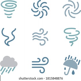 Set of typhoon, gust, wind and weather icons