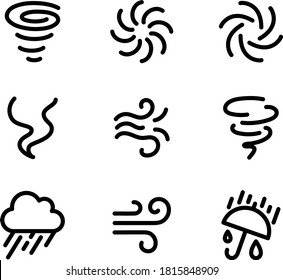 Set of typhoon, gust, wind and weather icons