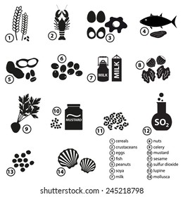 set of typical food allergens for restaurants and meal eps10