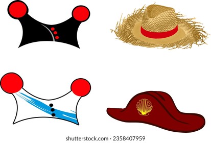 SET OF TYPICAL HATS OF A COUNTRY OR REGION, WITH THEIR MOST USUAL COLORS. ISOLATED ON WHITE BACKGROUND.