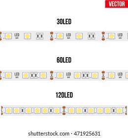 Set of typical LED tapes. SMD 5050. Various types. Vector Illustration isolated on white background