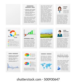 Set of typical office documents. Flat office pages isolated on white.
