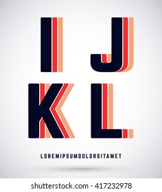 Set of typographic alphabet font template. Letters I, J, K, L logo or icon. Vector illustration.