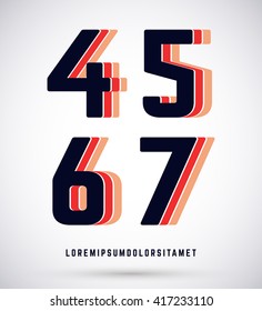 Set of typographic alphabet font template. Numbers 4, 5, 6, 7 logo or icon. Vector illustration.