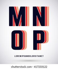 Set of typographic alphabet font template. Letters M, N, O, P logo or icon. Vector illustration.