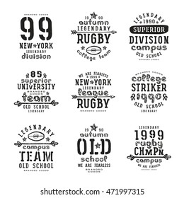 Set of typographic compositions for t-shirt. Black print on white background
