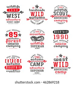 Set of typographic  compositions for t-shirt. Outdoor recreation. Print on white background