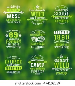Set of typographic compositions for t-shirt. Outdoor recreation. Print on blurred background