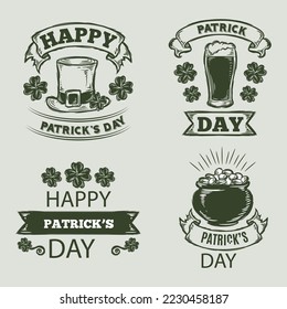 Set of Typographic Design Badges for Saint Patrick's Day. patrick's day emblems, logos vector illustration