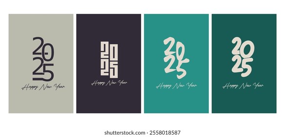 Set of typographic design elements.Happy New Year 2025 text design template. Calligraphy numbers 2025.