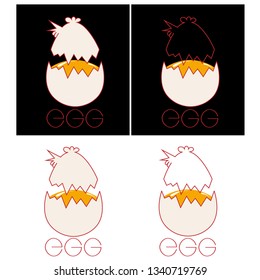a set of typographic logo of chopped eggs with a top in the form of a chicken