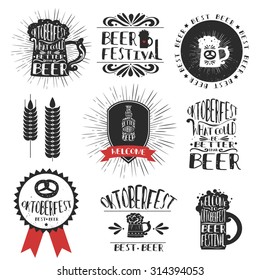 Set of Typographic vintage craft Labels/ symbol/ emblems beer. Oktoberfest. Hipster style.Grunge texture. Lettering.T-shirt, invitation, greeting and postal cards.
