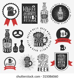 Set of Typographic vintage craft Labels/symbol/emblems beer. Oktoberfest. Hipster style.Grunge texture. Lettering.T-shirt, invitation, greeting and postal cards.